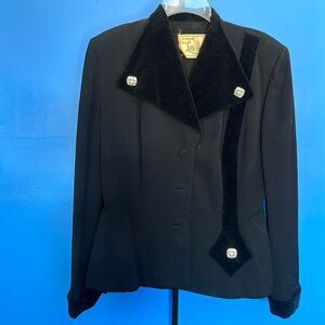 Lilli Ann of San Francisco Black Fitted Jacket Cubic Zirconia Accents Vintage